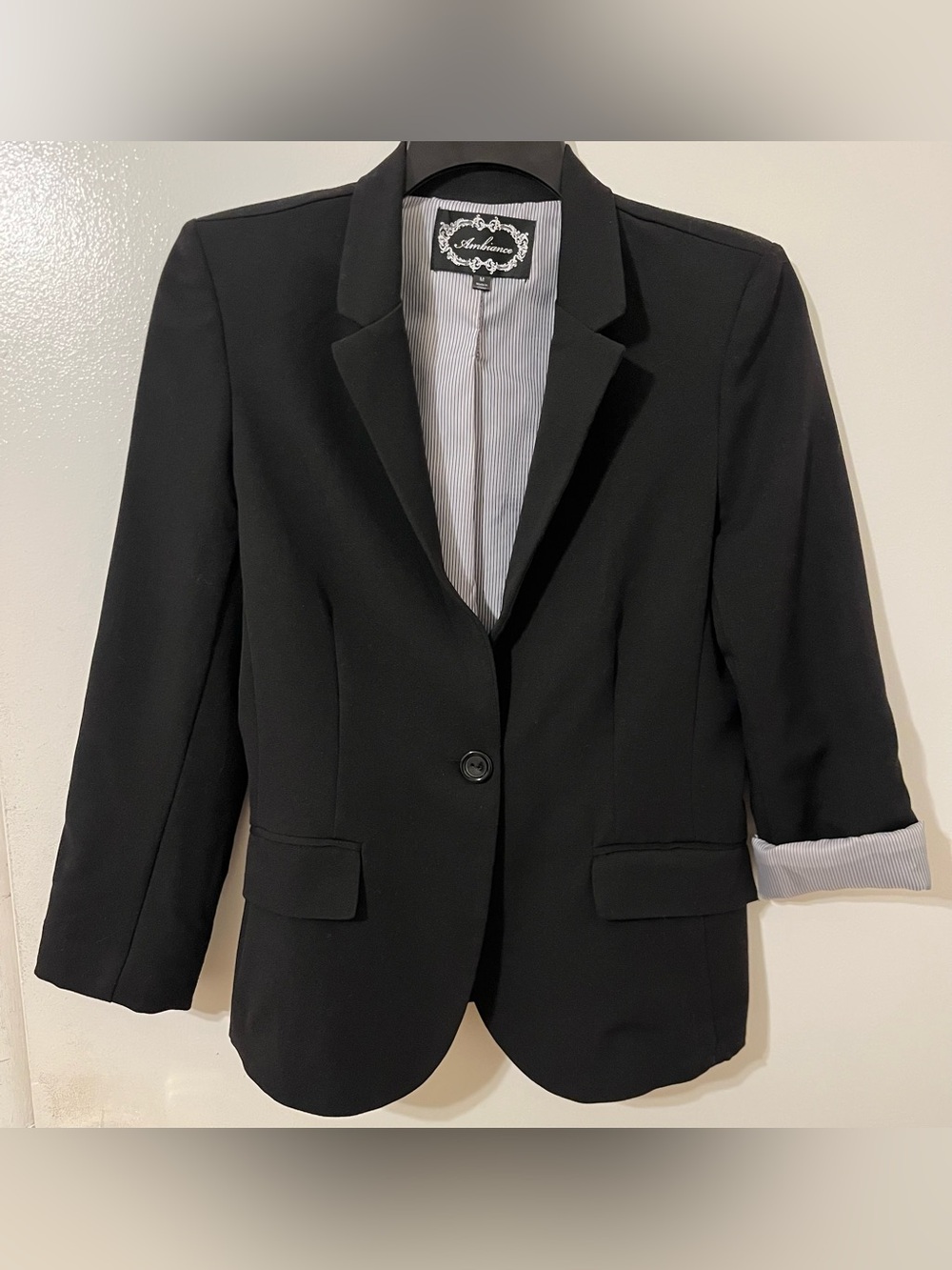 Ambiance Black Women's Single-Button Tailored Blazer